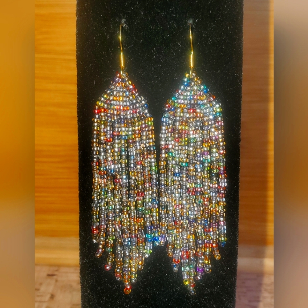 Handmade Czech Glass Bead Earrings 3" With Gold Plated Hooks